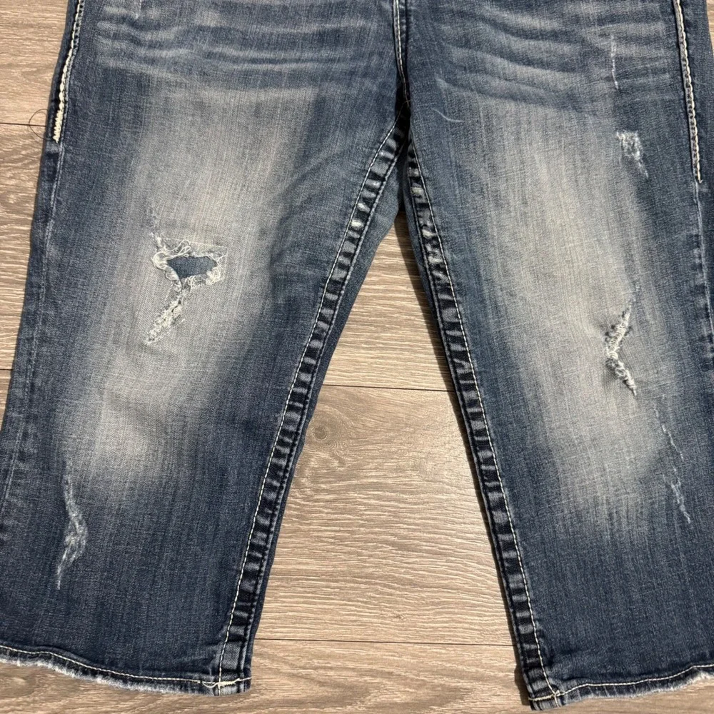 Vigoss The Dublin Capri Jeans Womens 13/14 Medium Wash Distressed Thick Stitch‎